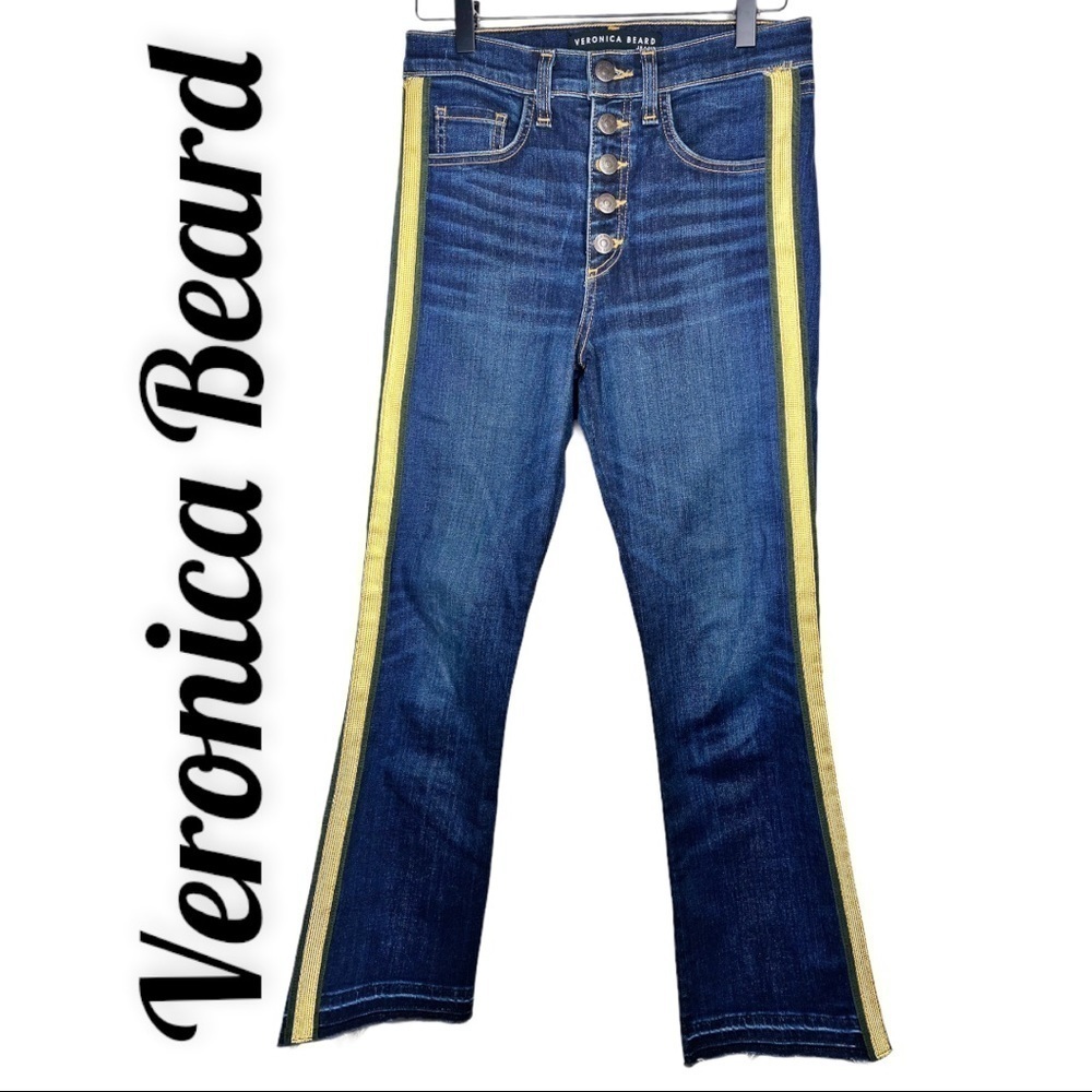 VERONICA‎ BEARD Carolyn 10” Baby Boot Metallic Gold Stripe Jeans, Size 25